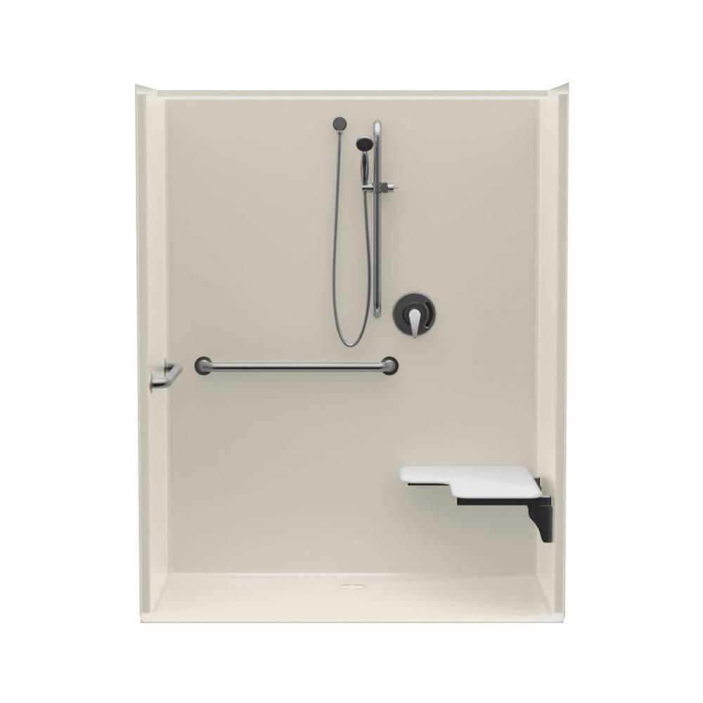 Aquatic 16334BFNR AcrylX Alcove Center Drain One-Piece Shower in Biscuit