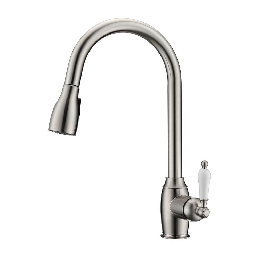 Barclay Bistro Kitchen Faucet,Pull-OutSpray, Porcelain Handles, BN