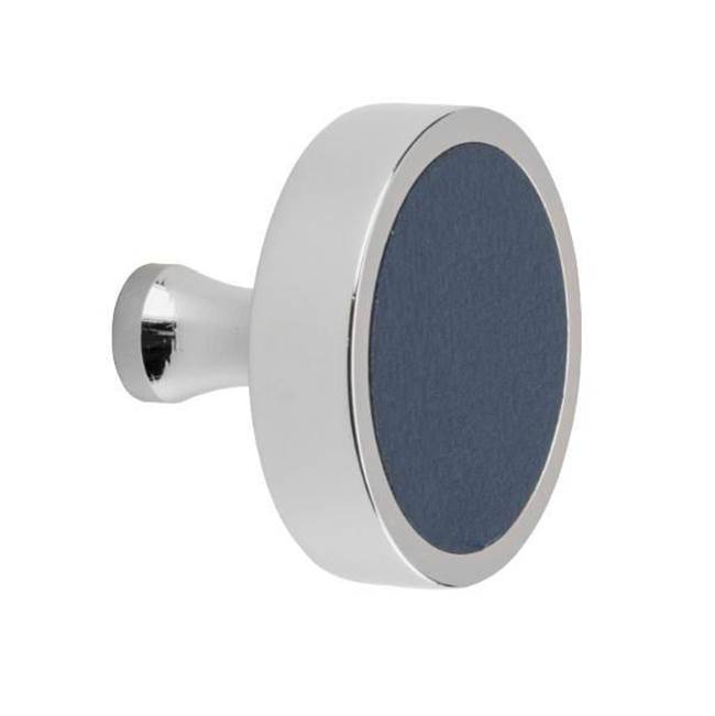 Colonial Bronze Leather Accented Round Cabinet Knob With Flared Post, Satin Nickel x Shagreen White Leather