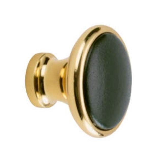Colonial Bronze Leather Accented Round Cabinet Knob, Matte Graphite x Luster Leather Steel Blue Leather