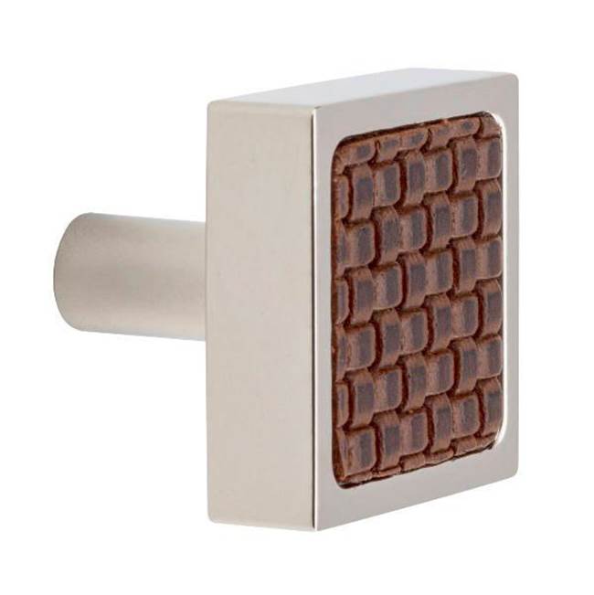 Colonial Bronze Leather Accented Square Cabinet Knob With Straight Post, Distressed Pewter x Shagreen Smokey Leather