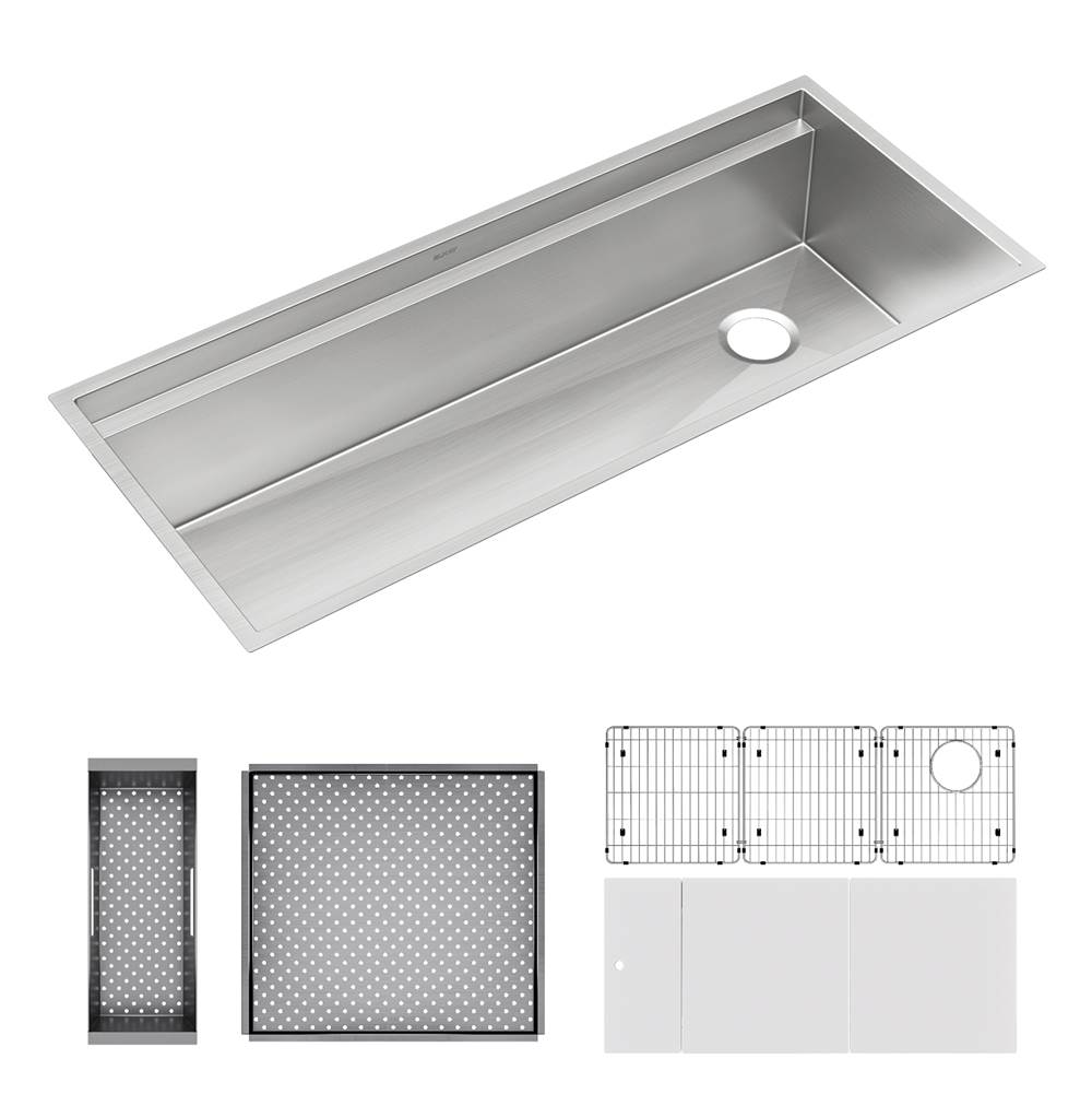 Elkay Reserve Selection Circuit Chef Workstation Stainless Steel, 45-1/2'' x 20-1/2'' x 10'' Single Bowl Undermount Sink Kit with White Polymer Boards