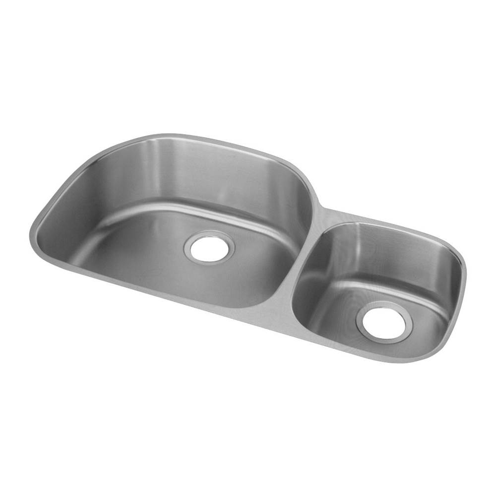 Elkay Lustertone Classic Stainless Steel 36-1/4'' x 21-1/8'' x 7-1/2'', 60/40 Double Bowl Undermount Sink