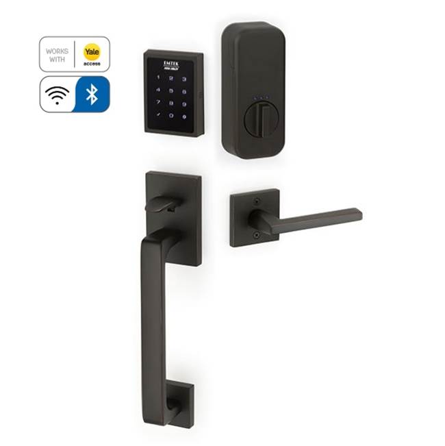 Emtek Electronic EMPowered Motorized Touchscreen Keypad Smart Lock Entry Set with Baden Grip - works with Yale Access, Sion Lever, LH, US10B