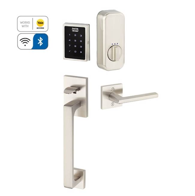Emtek Electronic EMPowered Motorized Touchscreen Keypad Smart Lock Entry Set with Baden Grip - works with Yale Access, Sion Lever, LH, US15