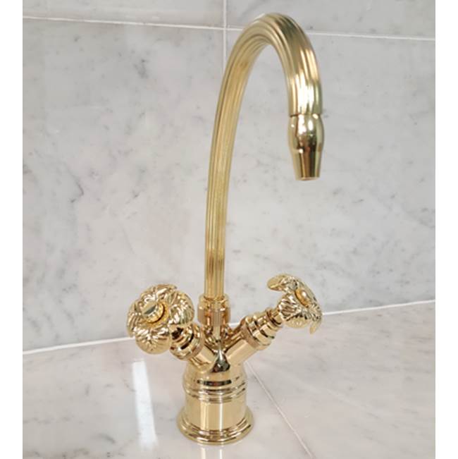 Herbeau ''Verseuse'' Deck Mounted Mixer with Cloverleaf Handles in Polished Brass