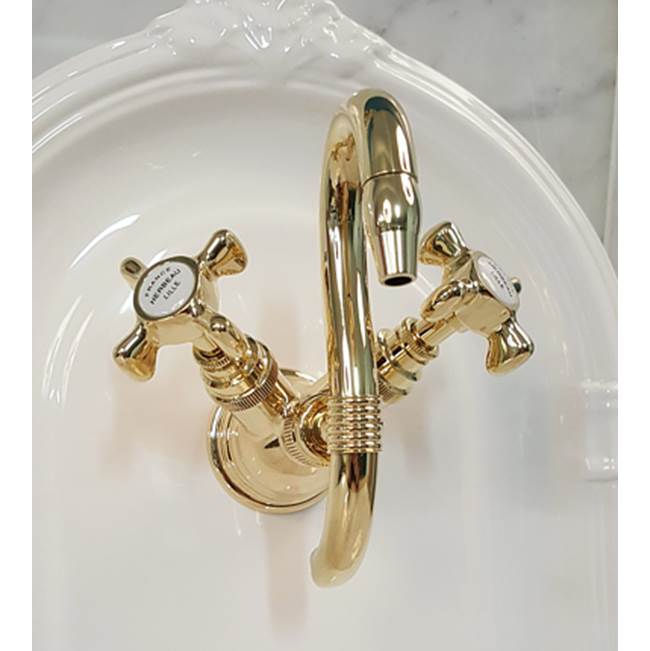 Herbeau ''Royale'' ''Verseuse'' Wall Mounted Mixer in Antique Lacquered Brass