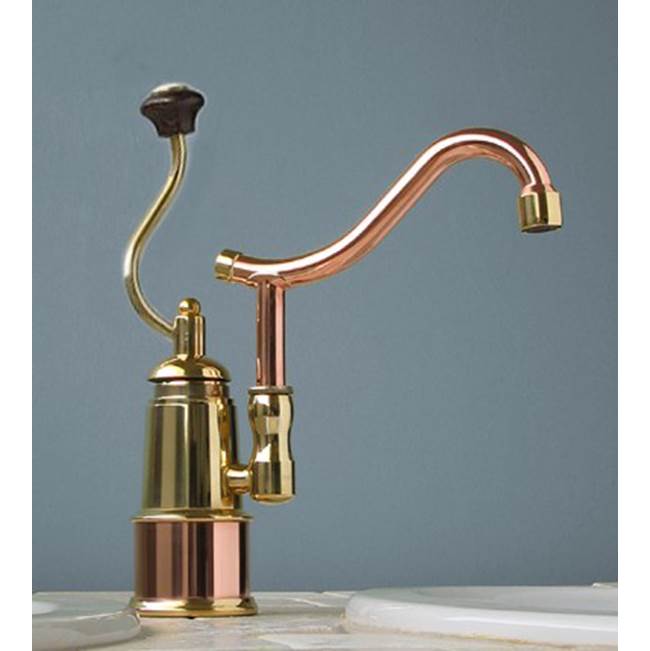 Herbeau ''De Dion'' Single Lever Mixer with Ceramic Disc Cartridge in Wooden Handle, Polished Copper and Brass