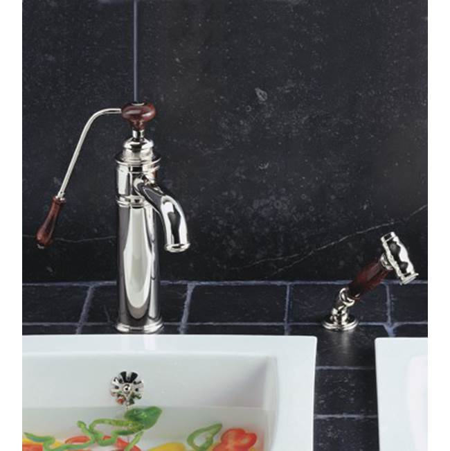Herbeau ''Estelle'' Single Lever Mixer with Ceramic Disc Cartridge and Handspray in Wooden Handles, Lacquered Polished Copper
