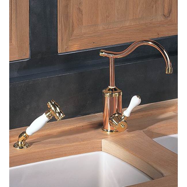 Herbeau ''Flamande'' Single Lever Mixer with Ceramic Cartridge and Handspray in White Handle, Polished Copper and Brass