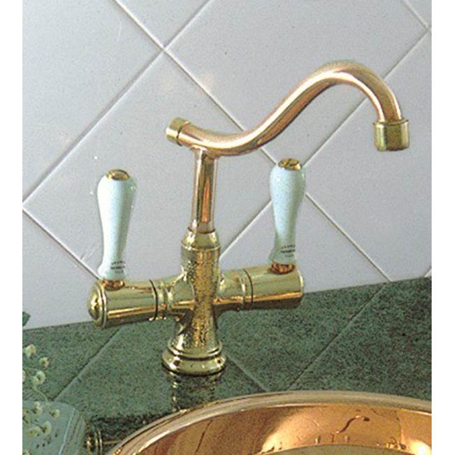 Herbeau ''Namur'' Single-Hole Kitchen / Bar / Lavatory Mixer in White Handles, Polished Copper and Brass