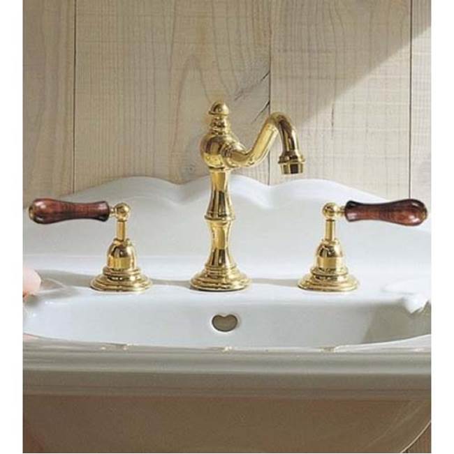Herbeau ''Royale'' Widespread Lavatory Set with Wooden Handles in Polished Chrome