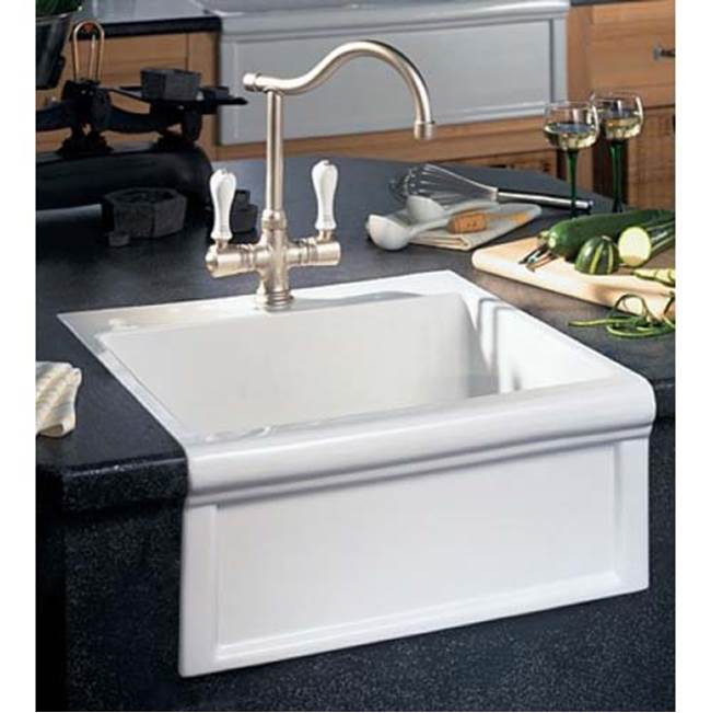 Herbeau ''Petite Luberon'' Fireclay Farmhouse Sink in French Ivory, No Holes