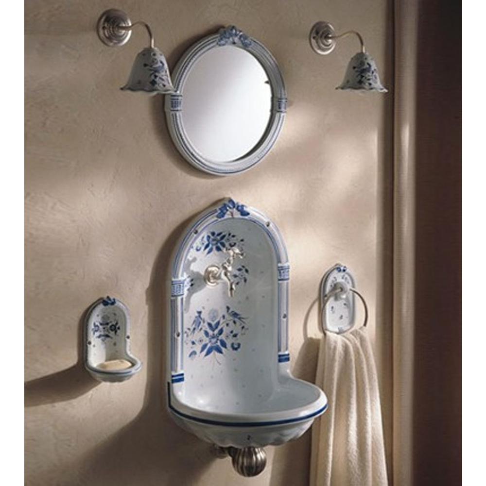 Herbeau ''Niche'' Wall Mounted Earthenware Fountain Sink in Moustier Bleu