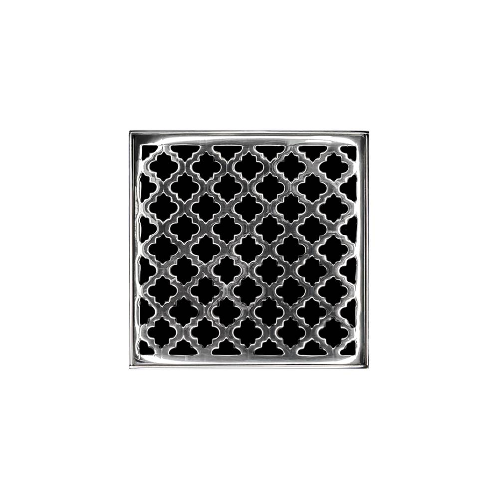 Infinity Drain 4'' x 4'' Strainer with Moor Pattern Decorative Plate and 2'' Throat in Polished Stainless for MD 4