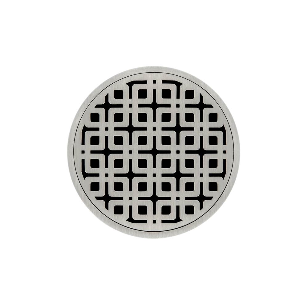 Infinity Drain 5'' Round RKD 5 Complete Kit with Link Pattern Decorative Plate in Satin Stainless with Cast Iron Drain Body for Hot Mop, 2'' Outlet
