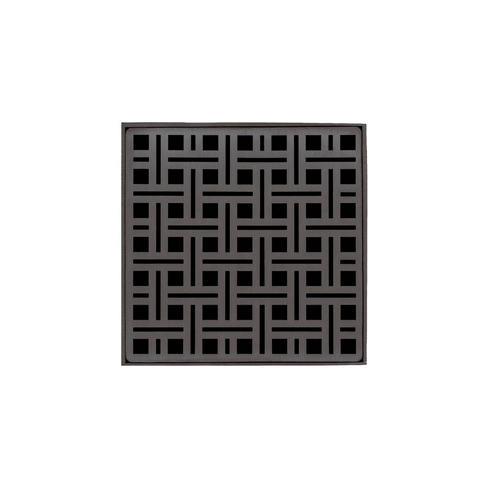 Infinity Drain 5'' x 5'' VDB 5 Complete Kit with Weave Pattern Decorative Plate in Oil Rubbed Bronze with ABS Bonded Flange Drain Body, 2'', 3'' and 4'' Outlet