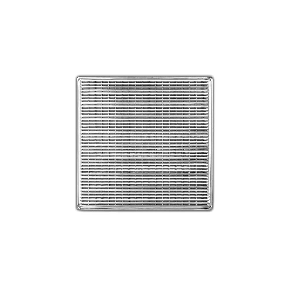 Infinity Drain 5'' x 5'' WDB 5 Complete Kit with Wedge Wire Pattern Decorative Plate in Satin Stainless with ABS Bonded Flange Drain Body, 2'', 3'' and 4'' Outlet