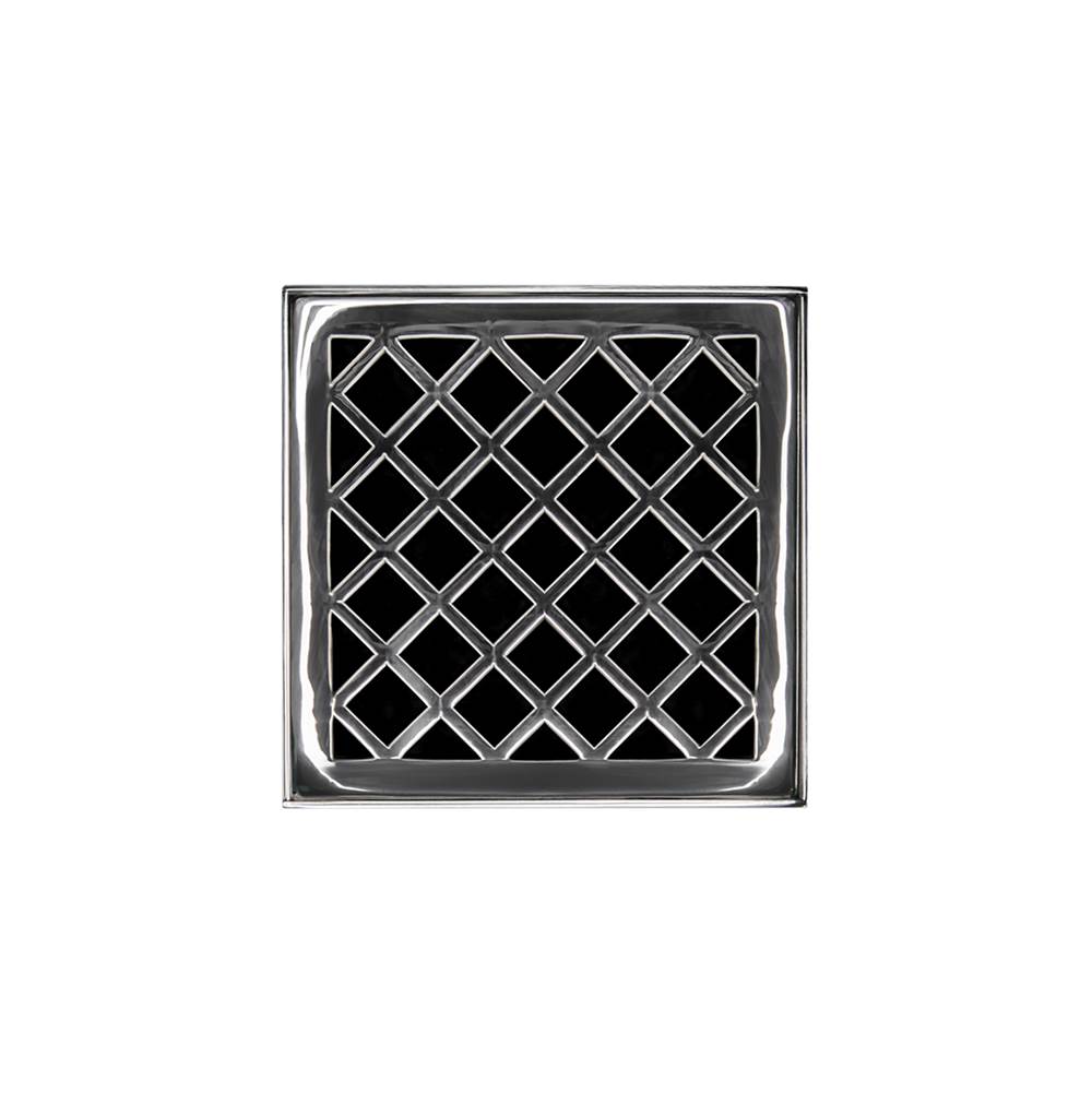 Infinity Drain 4'' x 4'' XD 4 Complete Kit with Criss-Cross Pattern Decorative Plate in Polished Stainless with ABS Drain Body, 2'' Outlet
