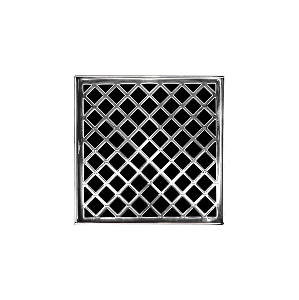 Infinity Drain 5'' x 5'' XD 5 High Flow Complete Kit with Criss-Cross Pattern Decorative Plate in Polished Stainless with ABS Drain Body, 3'' Outlet