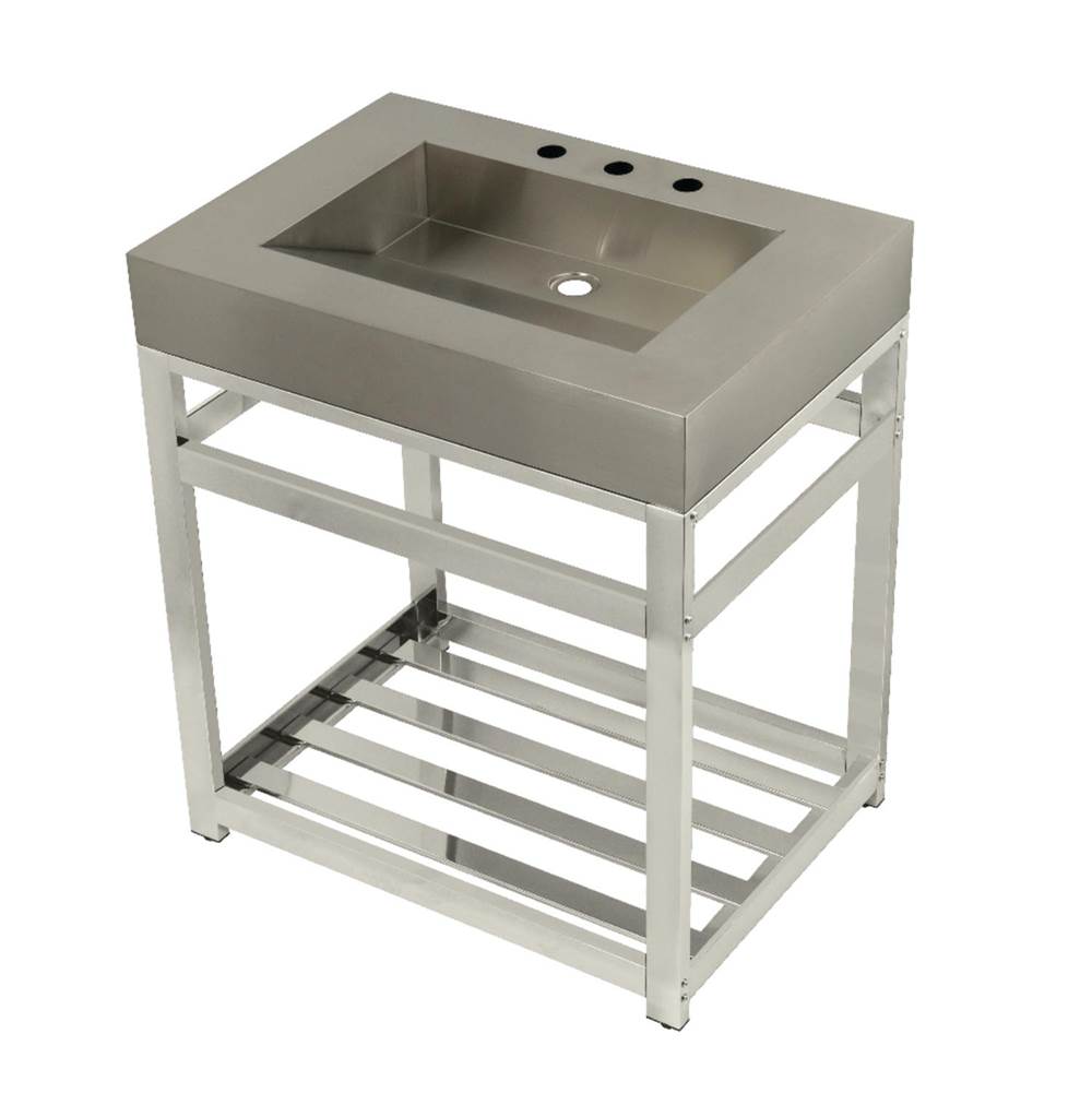 Kingston Brass Fauceture 31'' Stainless Steel Sink with Steel Console Sink Base, Brushed/Polished Nickel