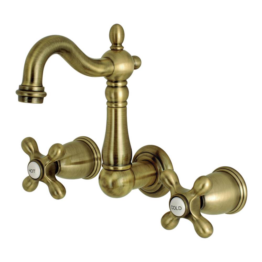 Kingston Brass Heritage Wall Mount Bathroom Faucet, Antique Brass