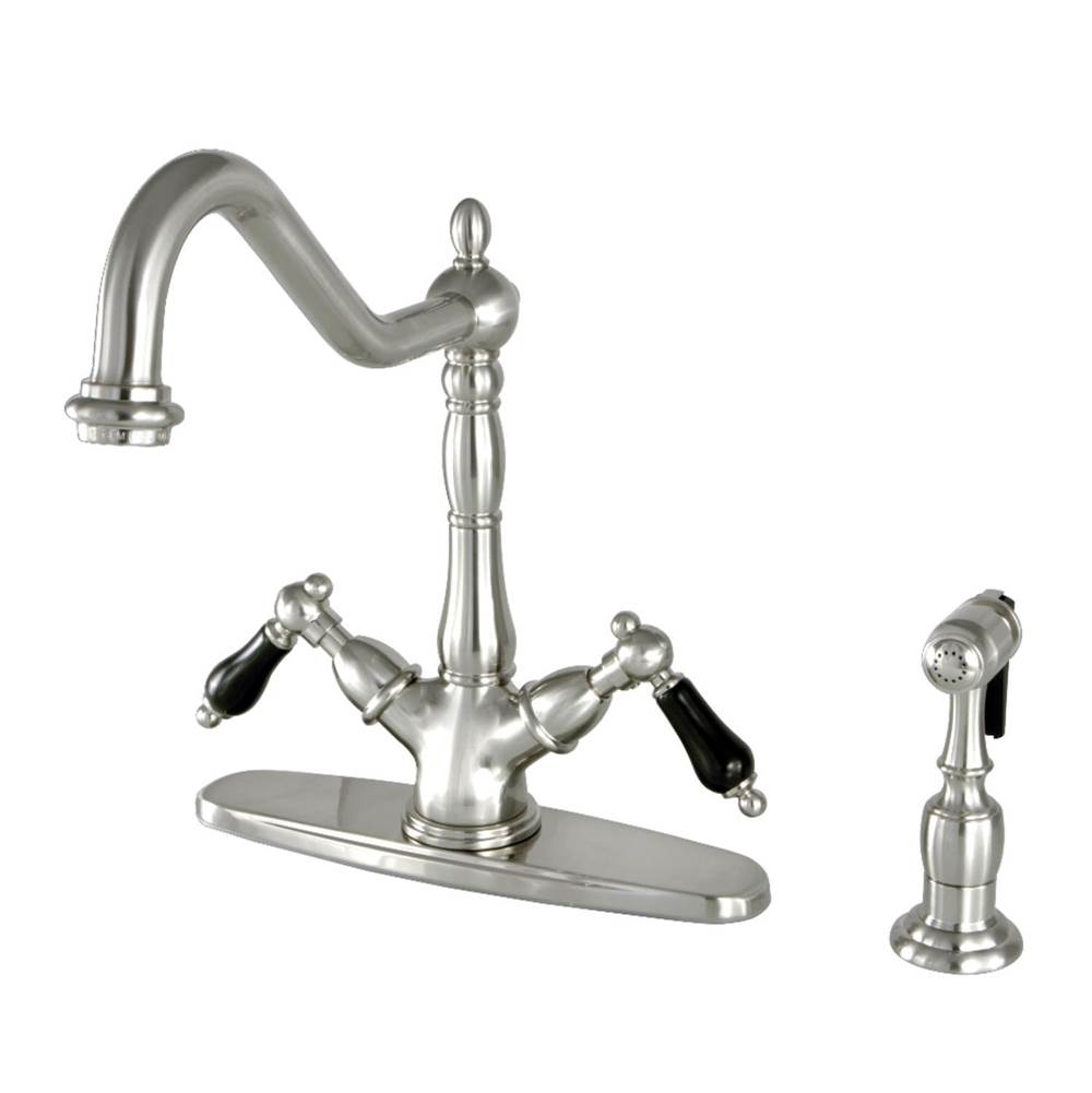 Kingston Brass 8'' Centerset Deck Mount Kitchen Faucet with Brass Sprayer, Brushed Nickel