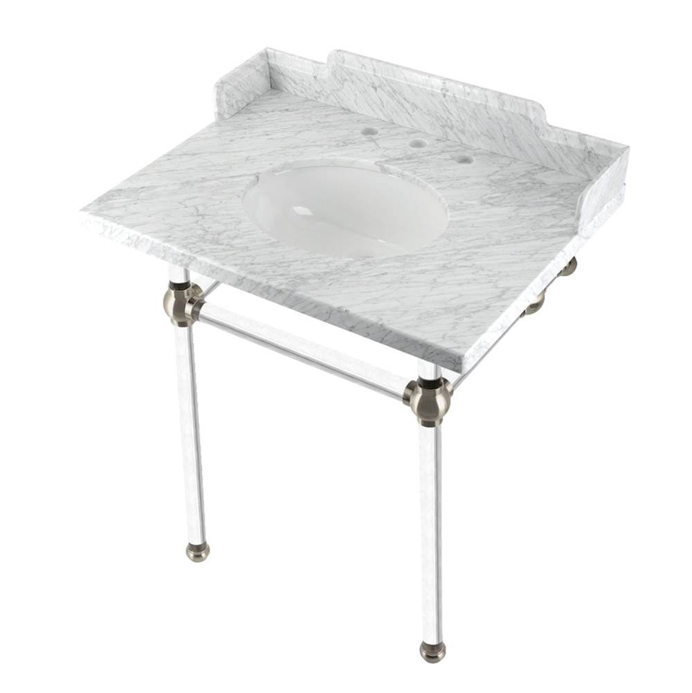 Kingston Brass Kingston Brass LMS30MA8 Pemberton 30'' Carrara Marble Console Sink with Acrylic Legs, Marble White/Brushed Nickel