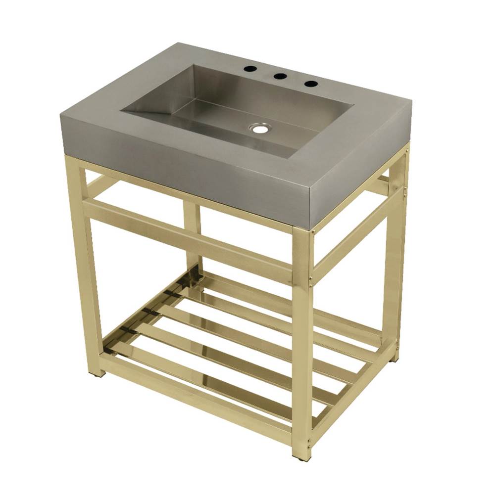 Kingston Brass Fauceture 31'' Stainless Steel Sink with Steel Console Sink Base, Brushed/Polished Brass