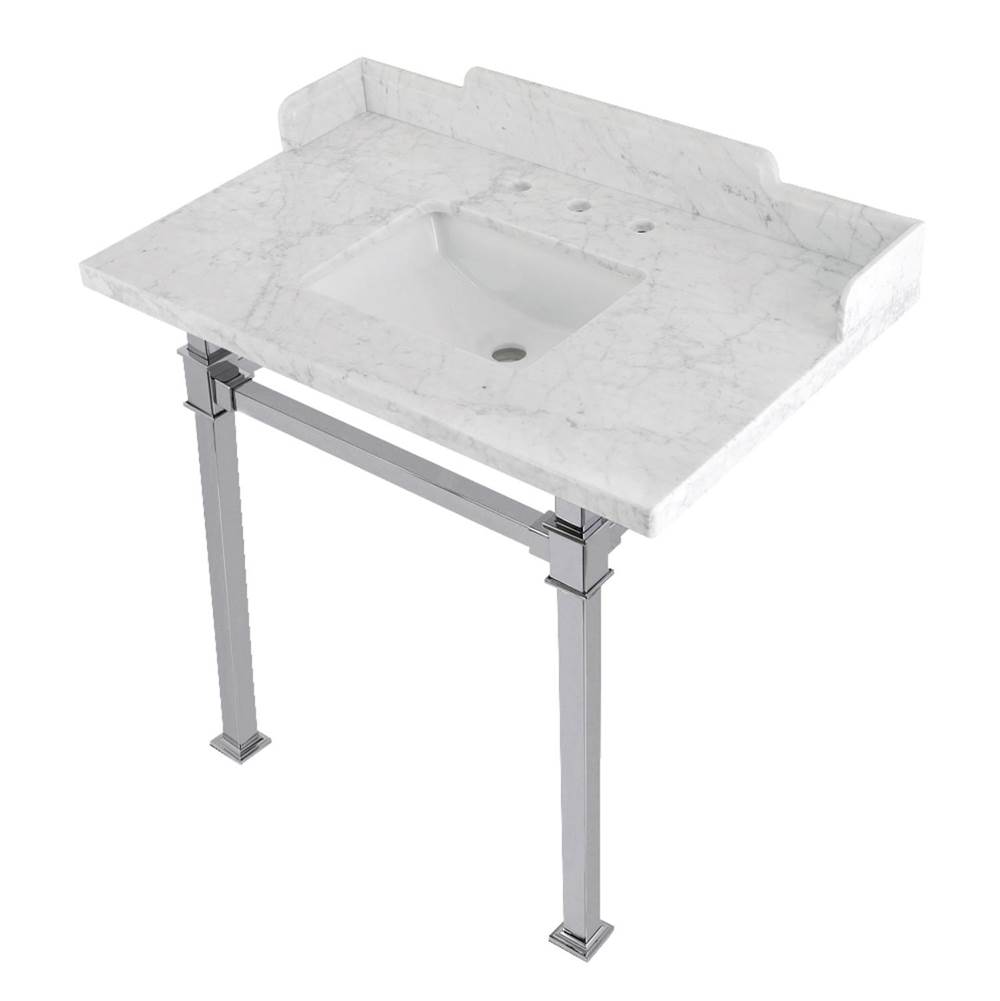 Kingston Brass Kingston Brass LMS36MSQ1 Viceroy 36'' Carrara Marble Console Sink with Stainless Steel Legs, Marble White/Polished Chrome