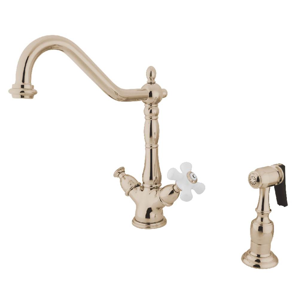 Kingston Brass Heritage 2-Handle Kitchen Faucet with Brass Sprayer and 8-Inch Plate, Polished Nickel