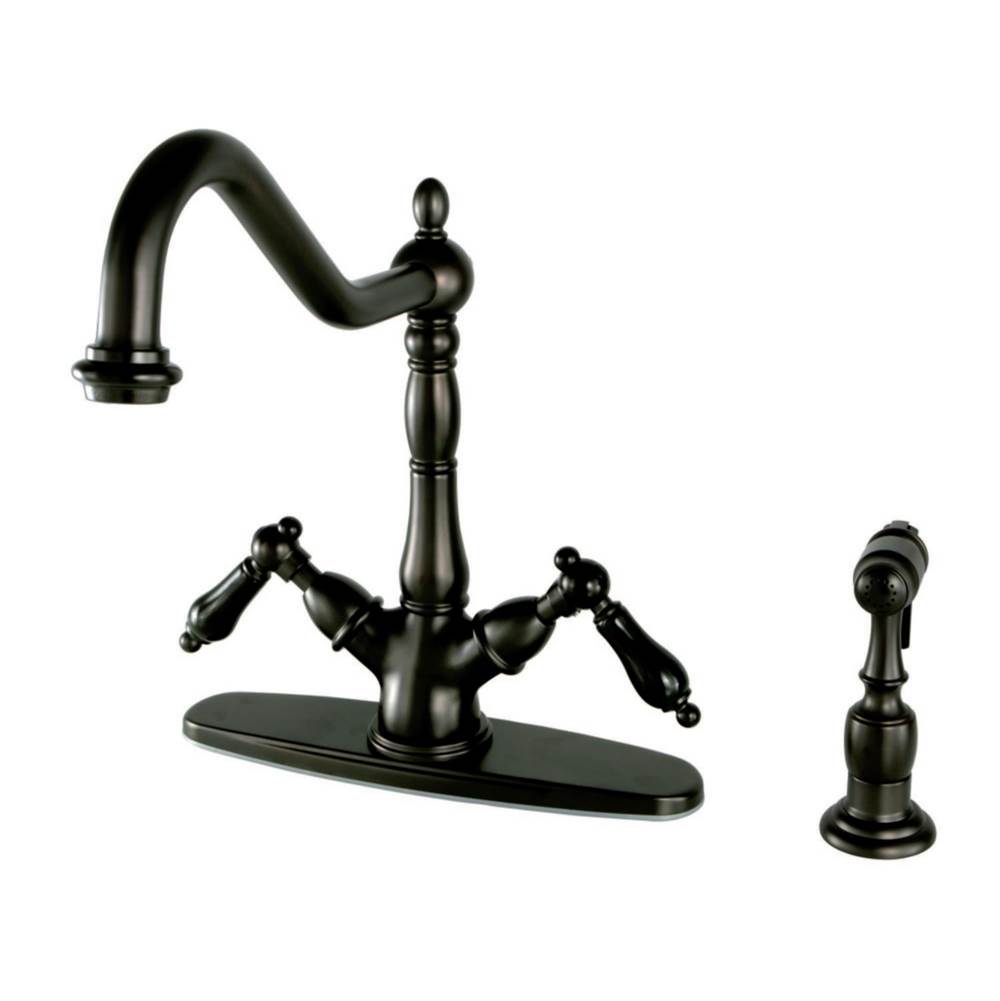 Kingston Brass 8'' Centerset Deck Mount Kitchen Faucet with Brass Sprayer, Oil Rubbed Bronze