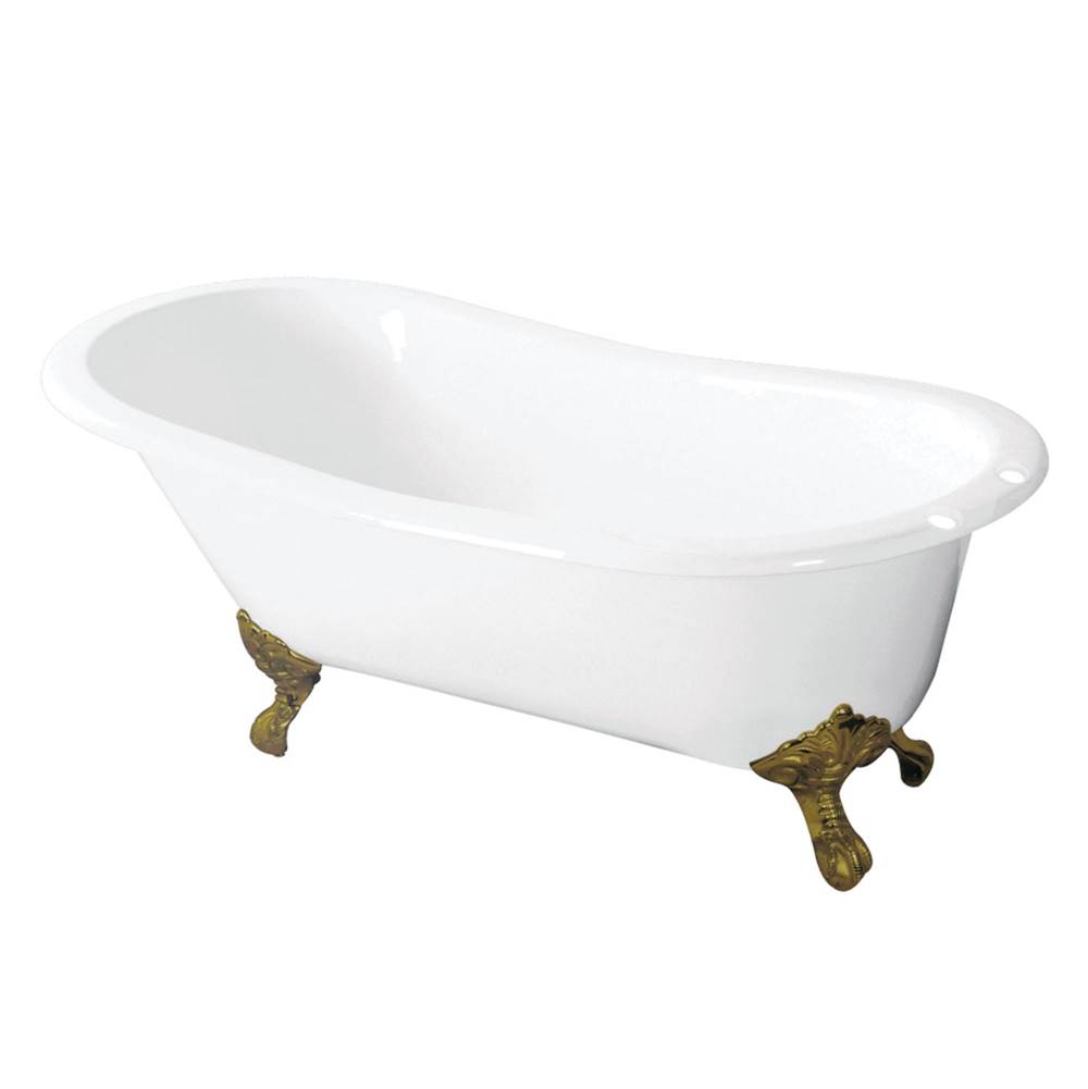 Kingston Brass Aqua Eden 54-Inch Cast Iron Slipper Clawfoot Tub with 7-Inch Faucet Drillings, White/Polished Brass