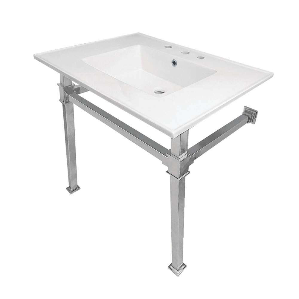 Kingston Brass Monarch 31-Inch Ceramic Console Sink (8'' Faucet Drilling), White/Polished Chrome