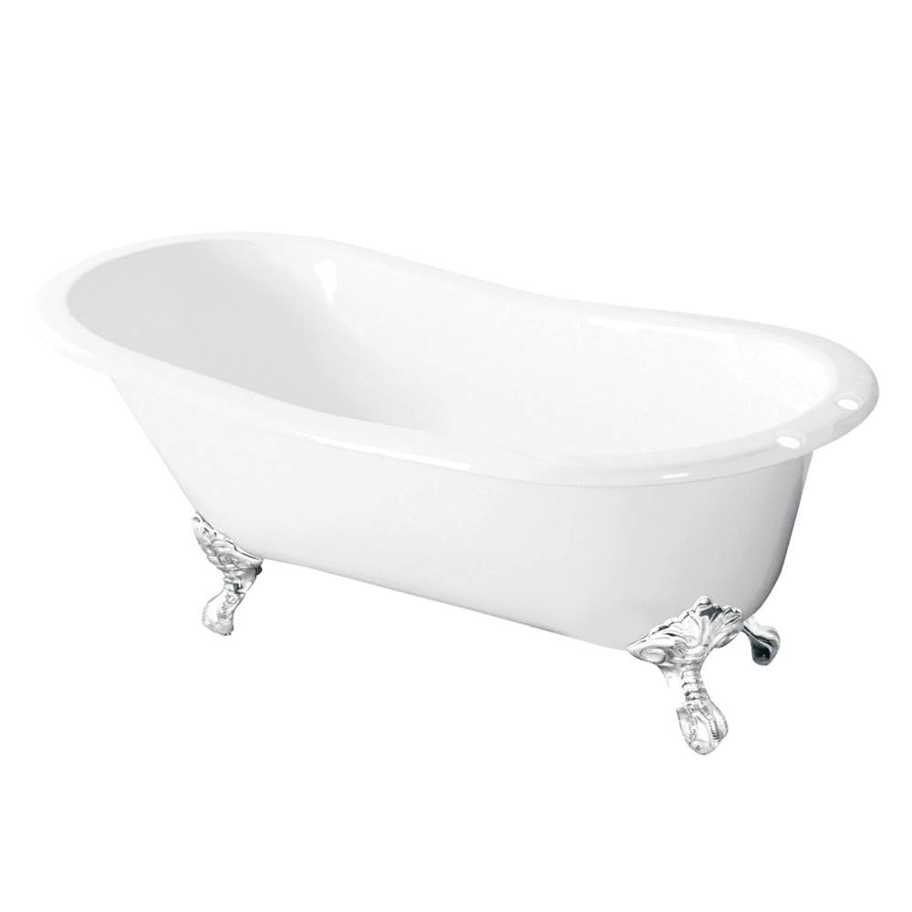 Kingston Brass Aqua Eden 54-Inch Cast Iron Slipper Clawfoot Tub with 7-Inch Faucet Drillings, White