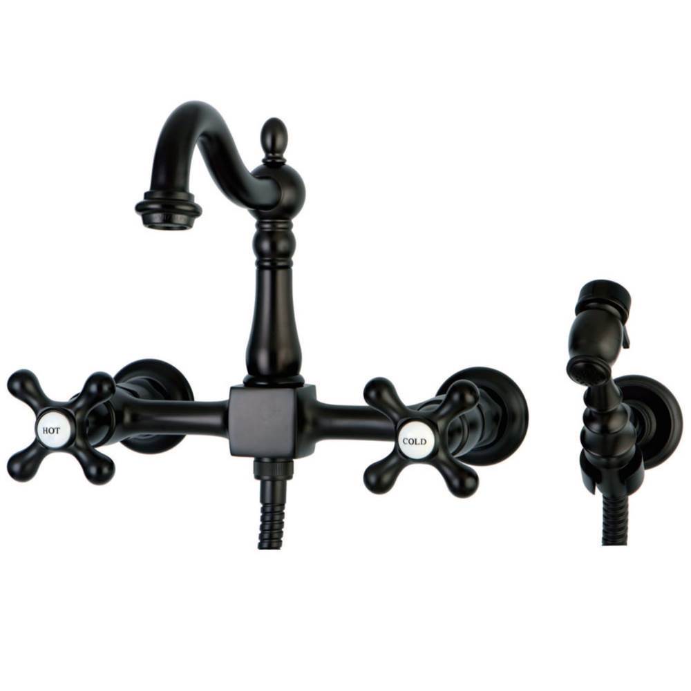 Kingston Brass Heritage Wall Mount Bridge Kitchen Faucet with Brass Sprayer, Oil Rubbed Bronze
