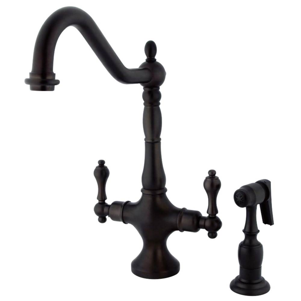 Kingston Brass Heritage 2-Handle Kitchen Faucet with Brass Sprayer, Oil Rubbed Bronze
