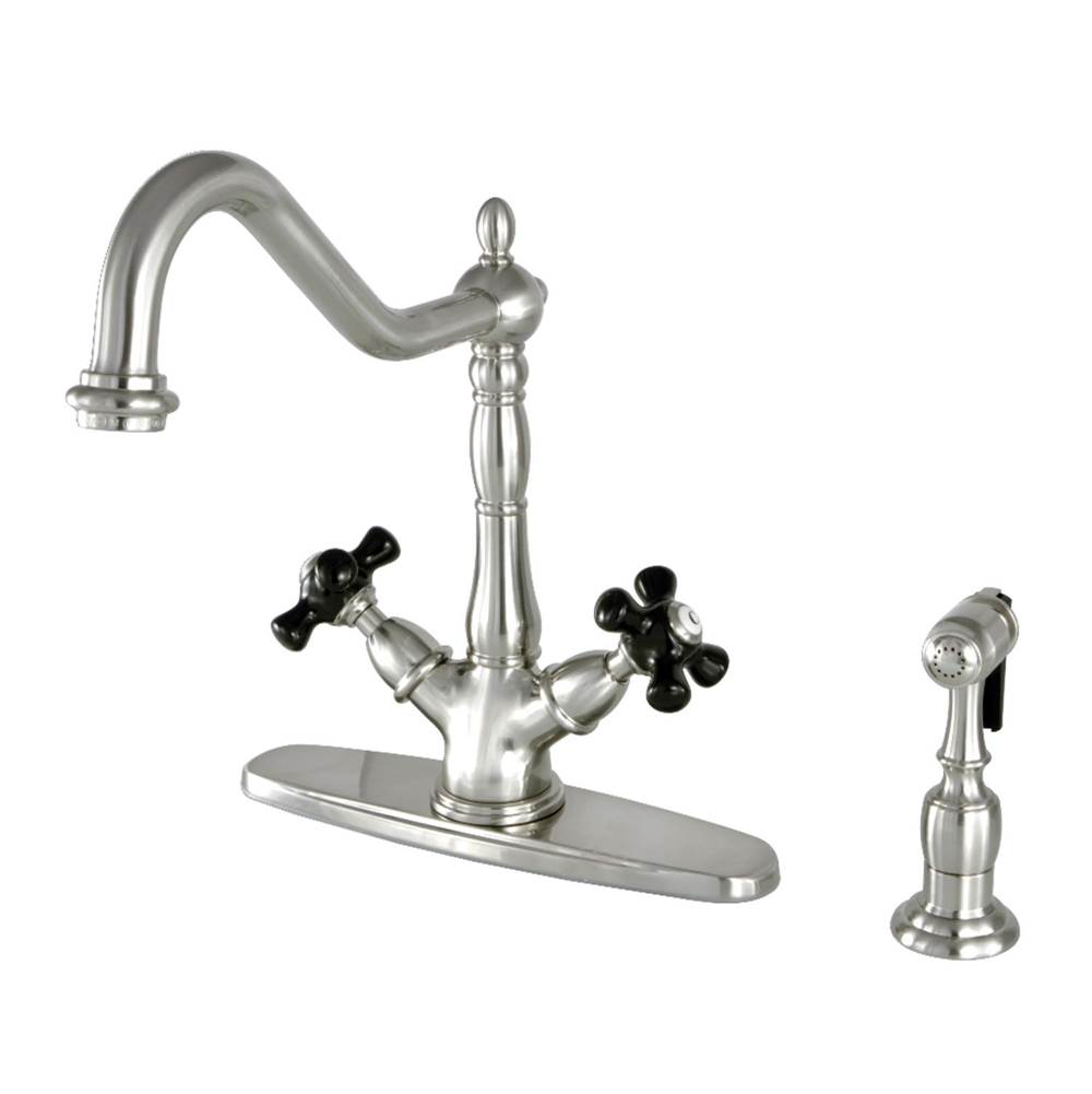 Kingston Brass 8-inch Centerset Deck Mount Kitchen Faucet with Brass Sprayer, Brushed Nickel