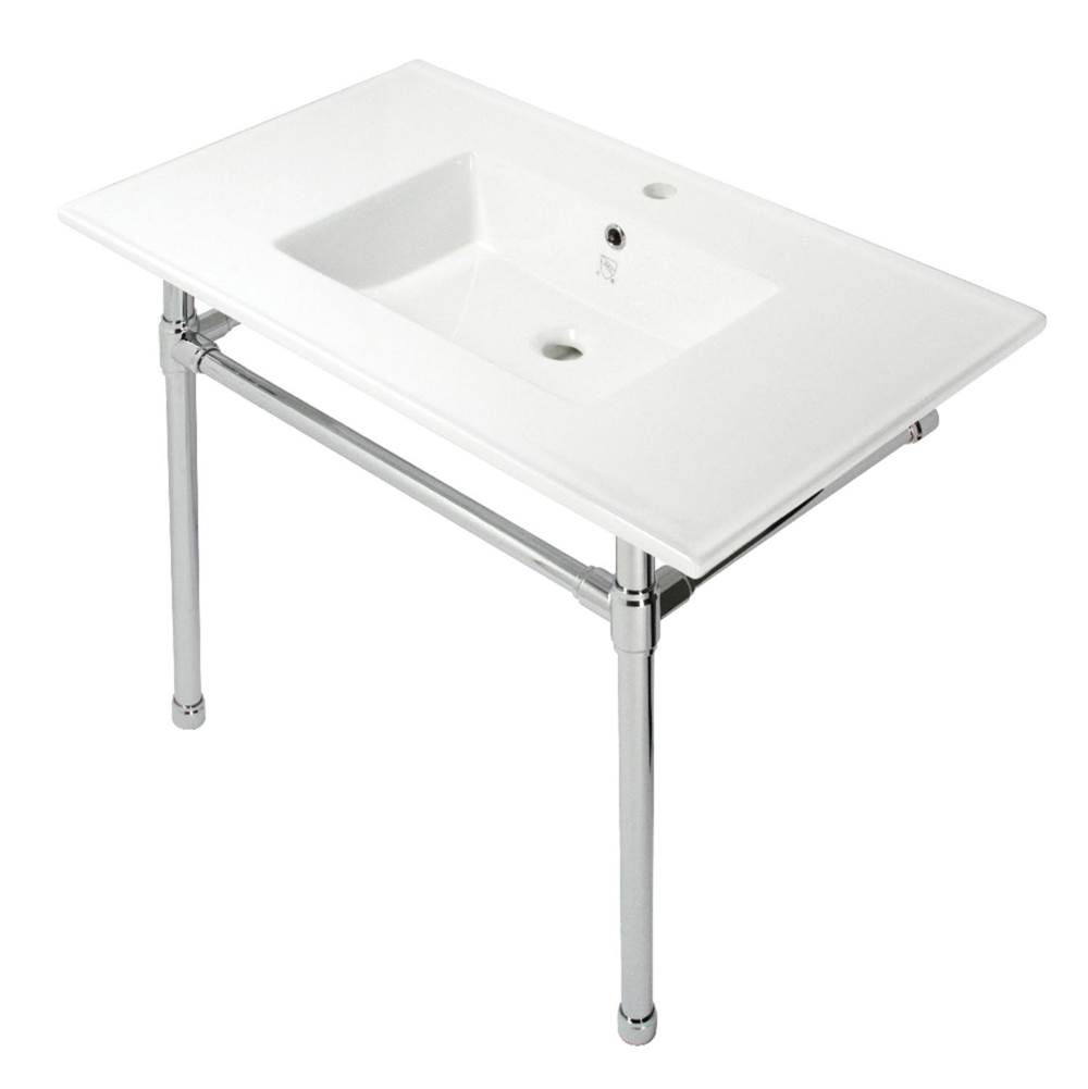 Kingston Brass Dreyfuss 37-Inch Console Sink with Stainless Steel Legs (Single Faucet Hole), White/Polished Chrome