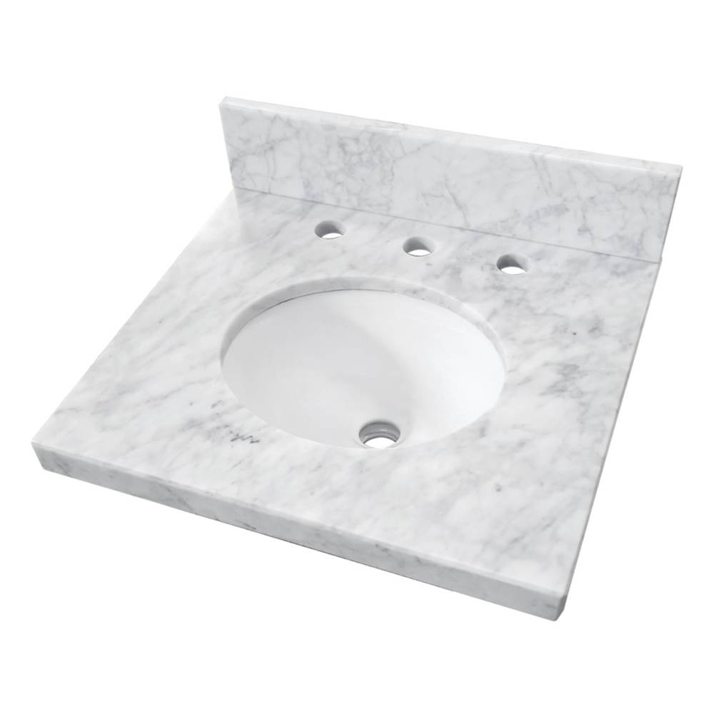 Kingston Brass Fauceture KVPB1917M38 Fredrickson 19'' x 17'' Carrara Marble Vanity Top with Oval Sink (8'' Faucet Drillings), Carrara White