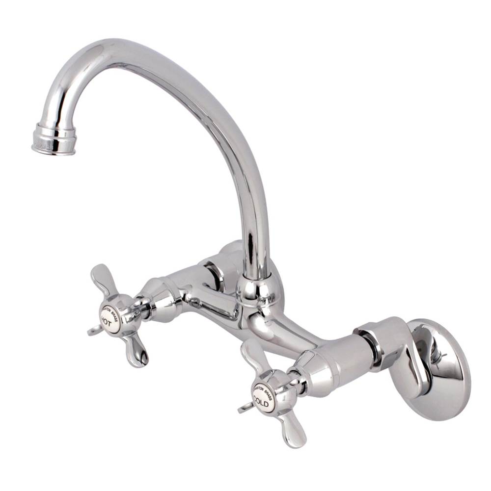 Kingston Brass Essex Two Handle Wall Mount Kitchen Faucet, Polished Chrome