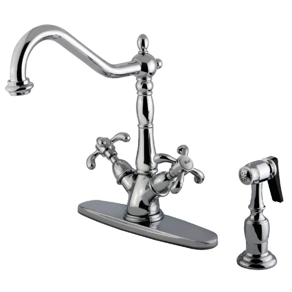 Kingston Brass French Country Mono Deck Mount Kitchen Faucet with Brass Sprayer, CP