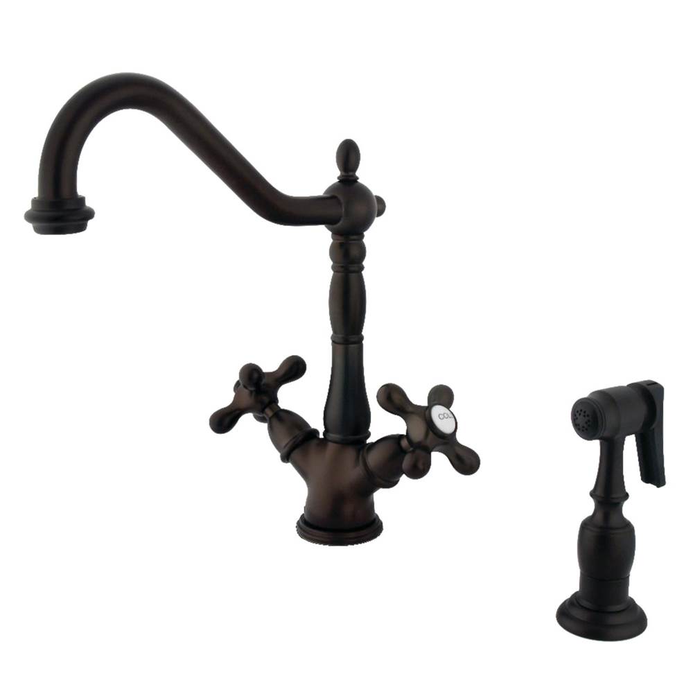 Kingston Brass Heritage Deck Mount Kitchen Faucet With Brass Sprayer, Oil Rubbed Bronze