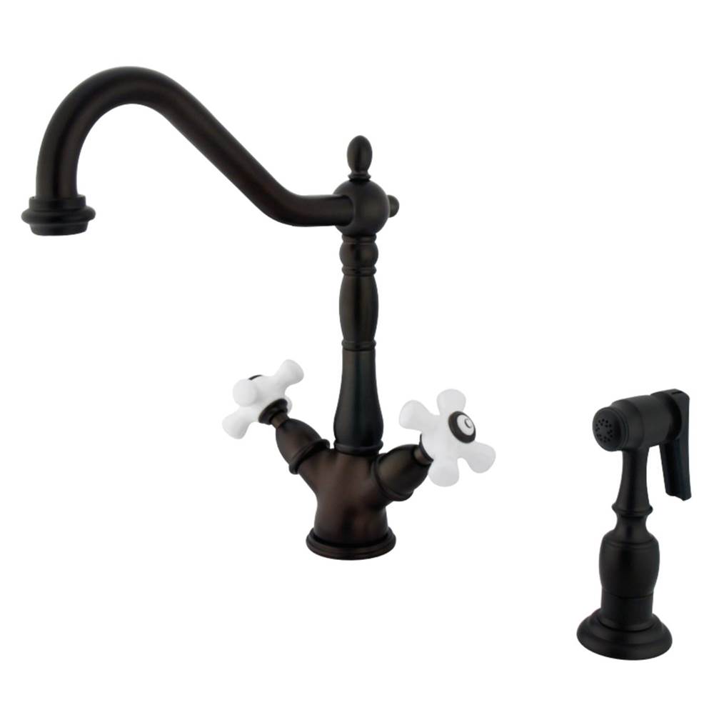 Kingston Brass Heritage 2-Handle Kitchen Faucet with Brass Sprayer and 8-Inch Plate, Oil Rubbed Bronze