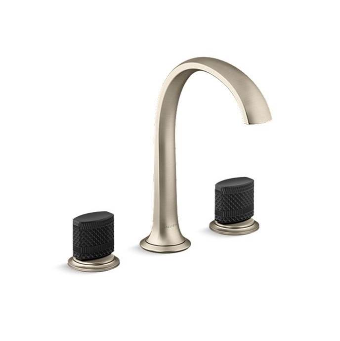 Kallista Script® Sink Faucet, Arch Spout, Black Porcelain Knob Handles