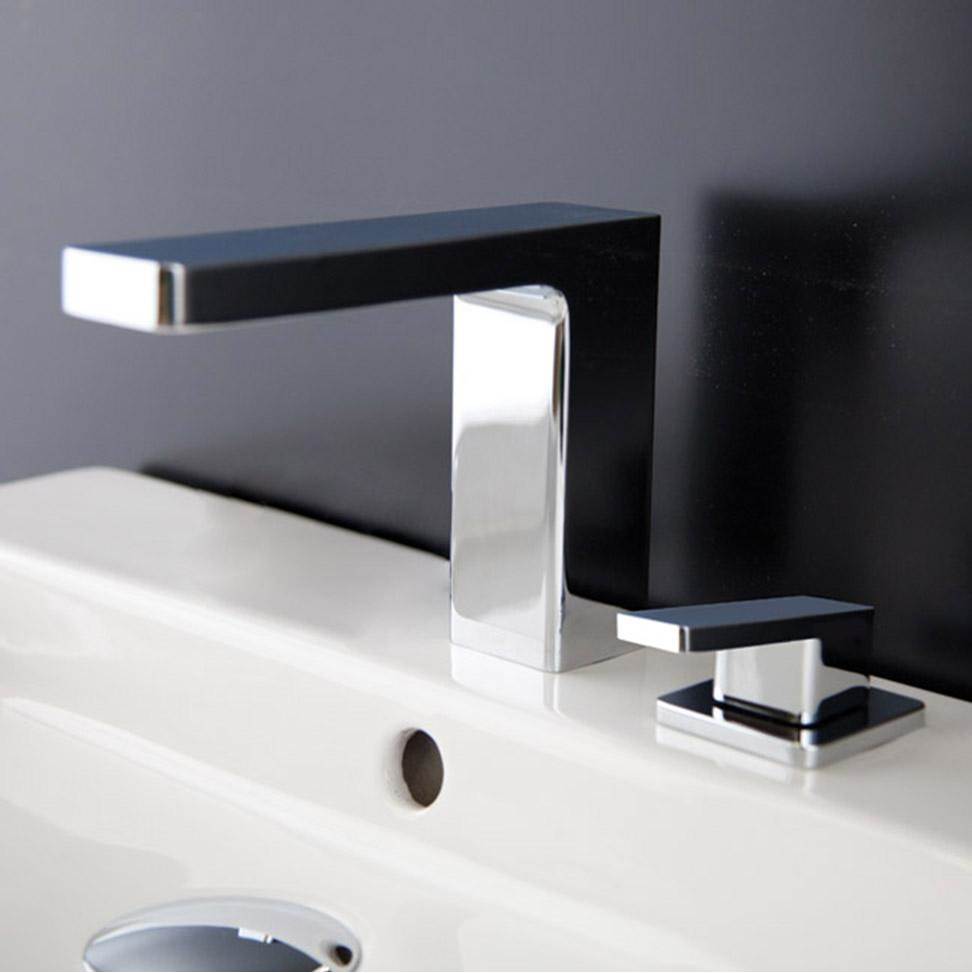 Lacava Deck mount two hole faucet with a square neck spout, lever handle, and a pop up drain SPOUT: 6'', H:5 1/8''