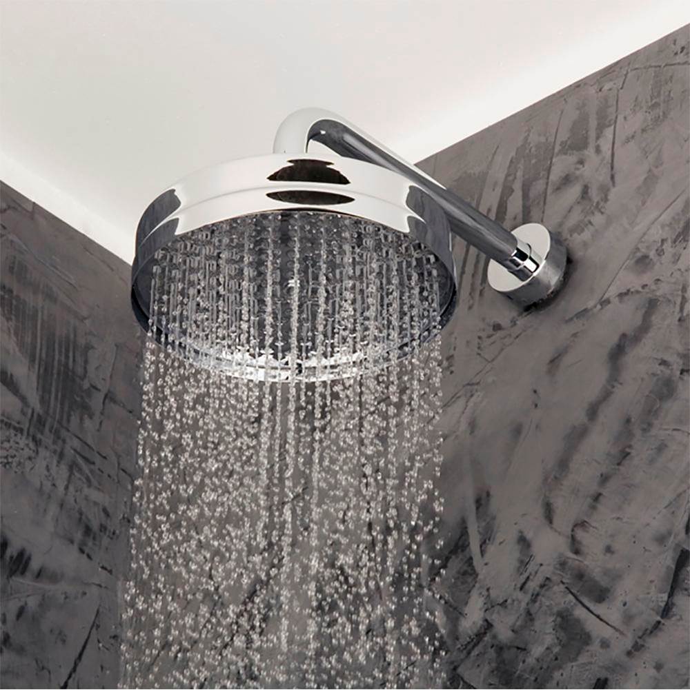 Lacava Wall-mount or ceiling-mount tilting round rain shower head, 140 outlet holes. Arm and flange sold separately. DIAM :8'' H: 3 1/2''