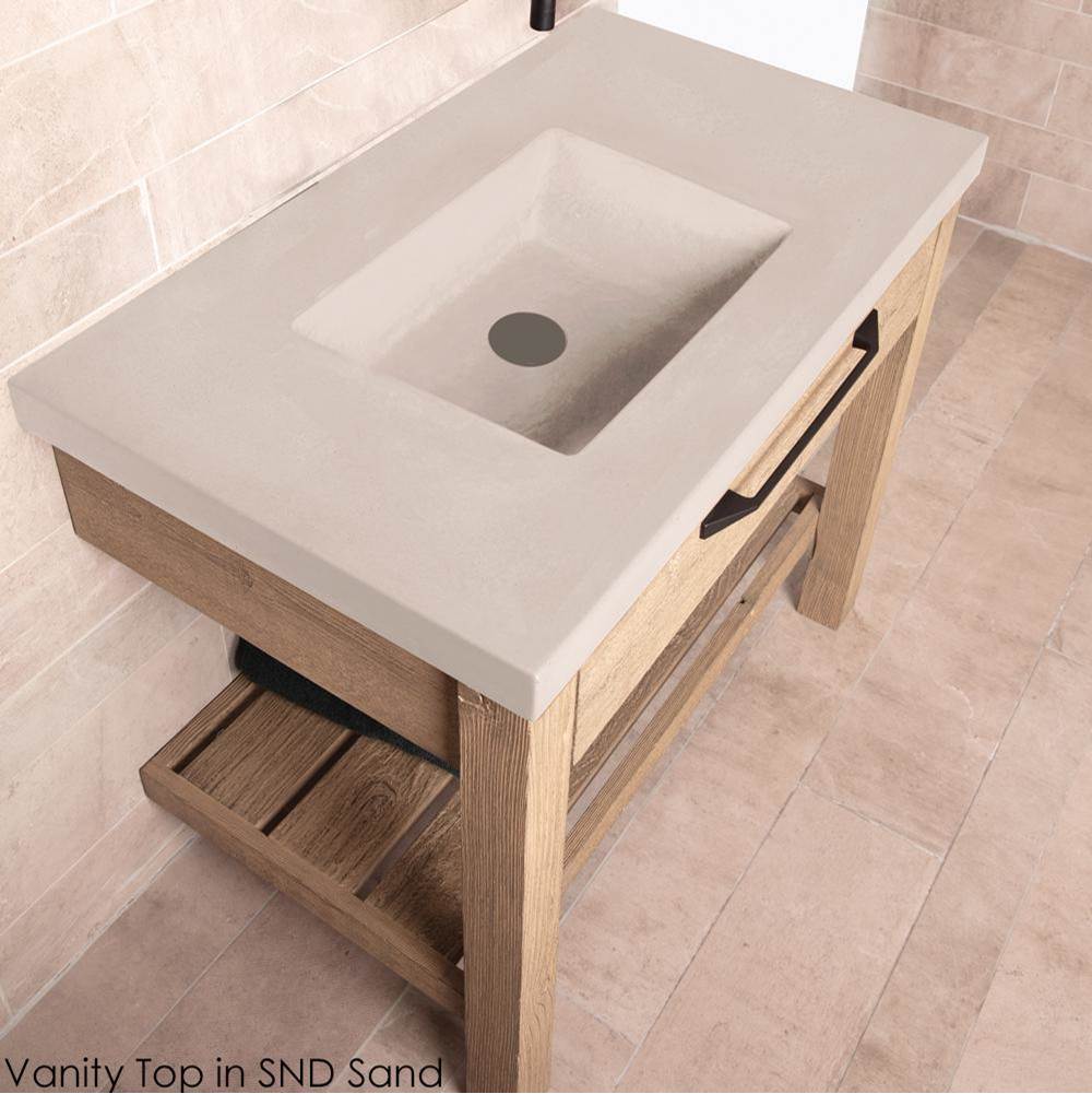 Lacava Floor-standing vanity with drawer and slotted bottom shelf.