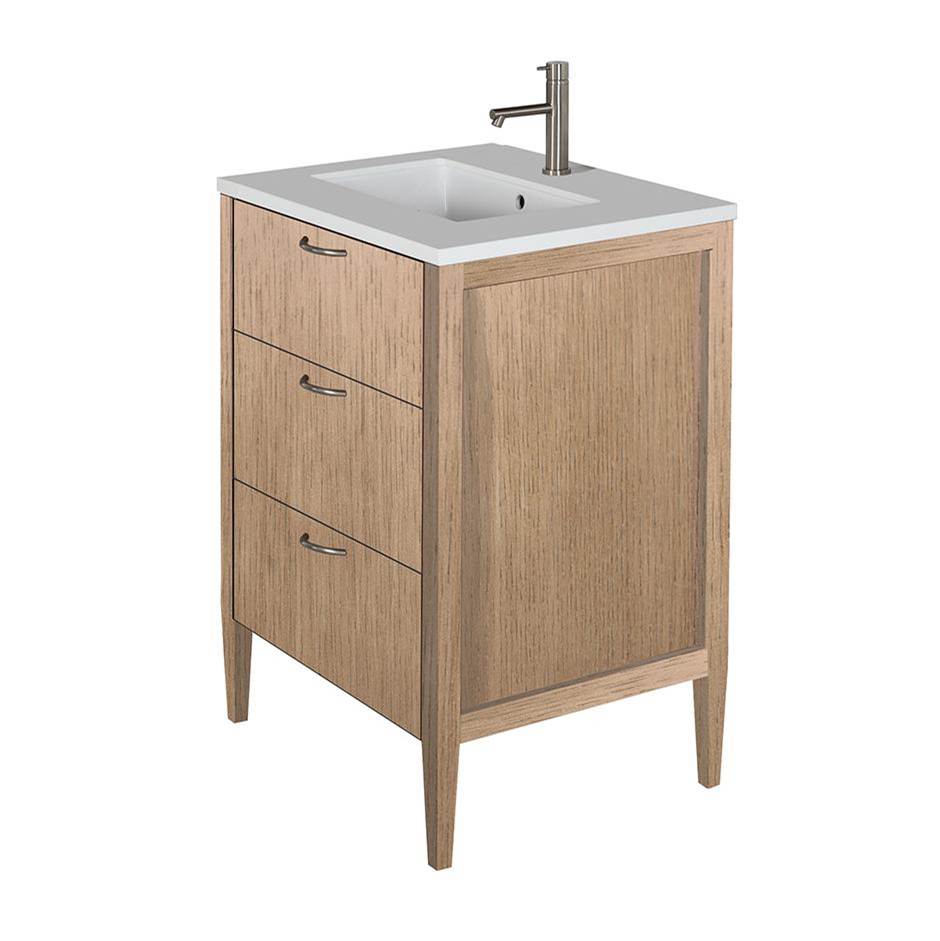 Lacava Free-standing under-counter vanity with two drawers(pulls included), the top drawer has U-shaped notch for plumbing.