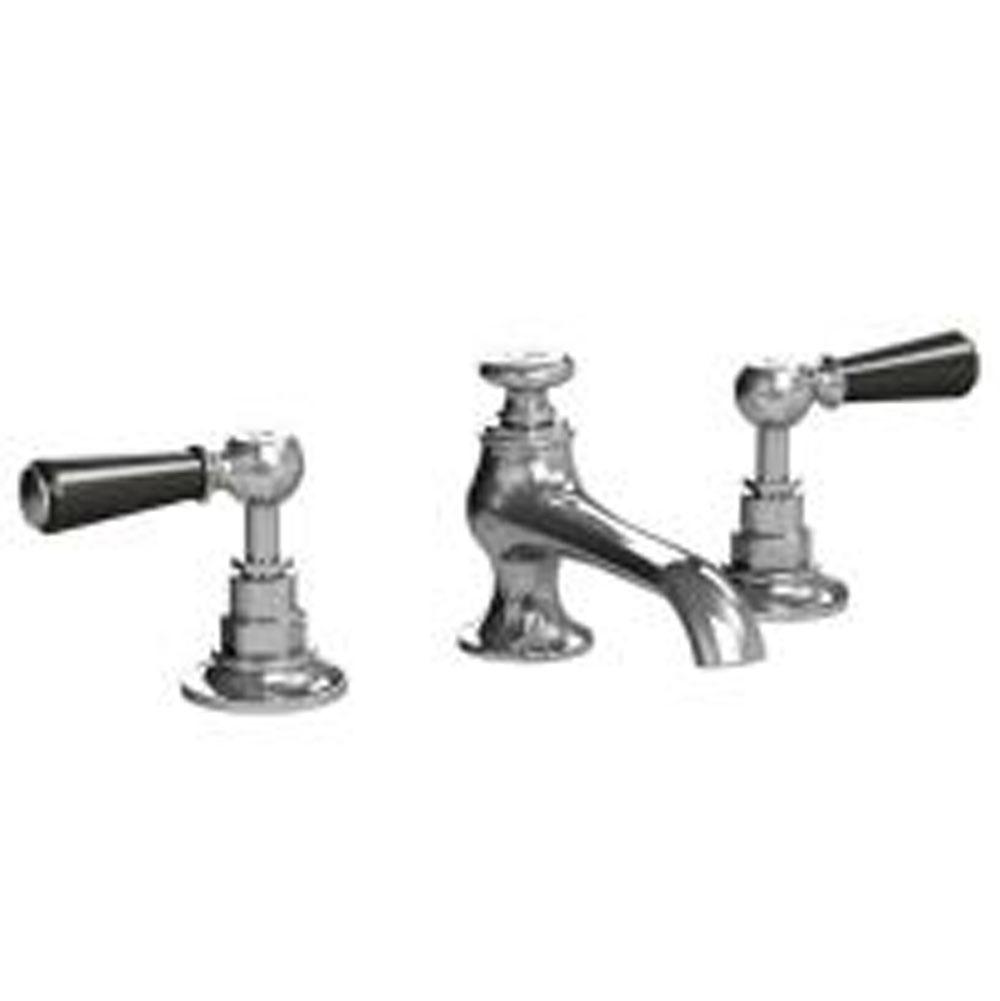 Lefroy Brooks Connaught 3-Hole Basin Mixer With Black Levers & Pop-Up Waste, Polished Chrome